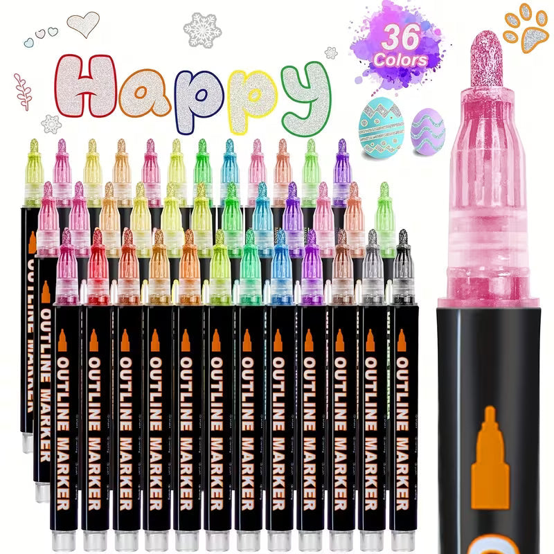 12 Colour Outline Markers Set |Magic Contour Pens for Drawing, Sketching & Hand Lettering Royal Stationery Mart