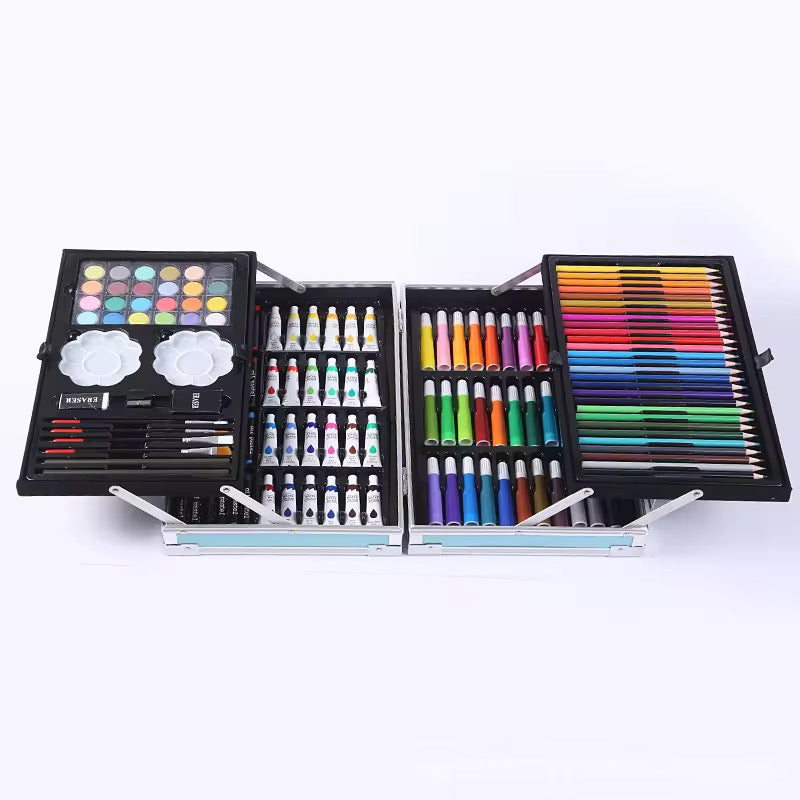 145 Pieces Suitcase Style Colouring Kit for Kids & Artists | Complete Art Set with Crayons, Markers, Colour Pencils, Watercolours & Drawing Accessories