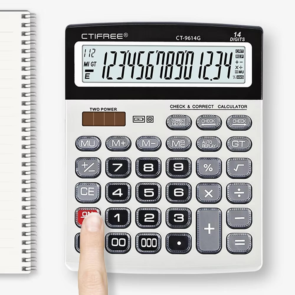 CTIFREE CT-9614G 14 Digit Desktop Business Calculator with Check & Correct Dual Power Large Display Office Calculator