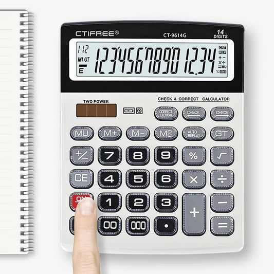 CTIFREE CT-9614G 14 Digit Desktop Business Calculator with Check & Correct Dual Power Large Display Office Calculator