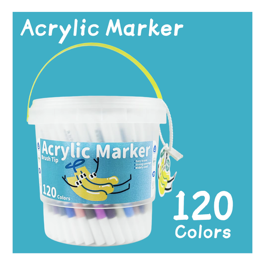 120 Colour Acrylic Paint Markers Set | Brush Tip Waterproof Quick Dry Acrylic Pens for Rock Painting, Canvas, Wood, Glass, Ceramic & DIY Art Crafts