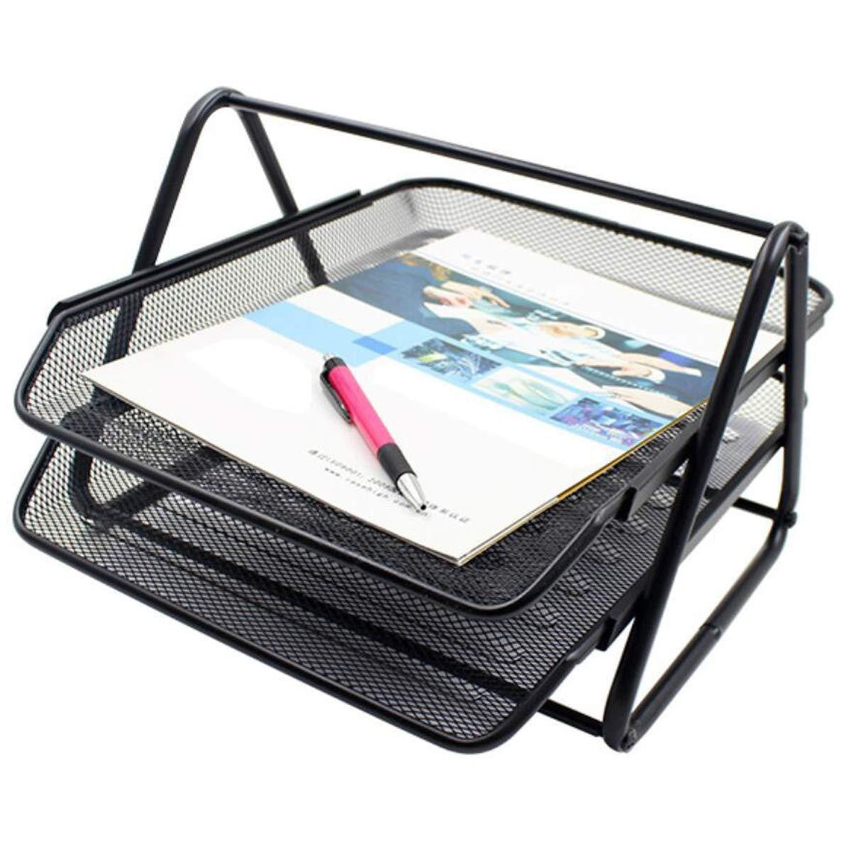 Metal Mesh Office Tray | File Holder Rack with Black Coating, Rubber Feet & Strong Frame | Office Desk Paper Organizer for A4 Files, Documents & Accessories