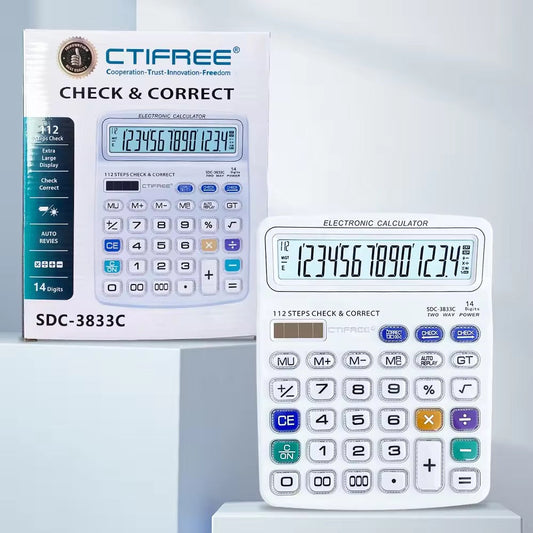 CTIFREE SDC-3833C Desktop Calculator Extra Large 14 Digit Display High Quality Office Calculator Dual Power Solar & Battery Check and Correct Function Heavy Duty Professional Calculator Royal Stationery Mart