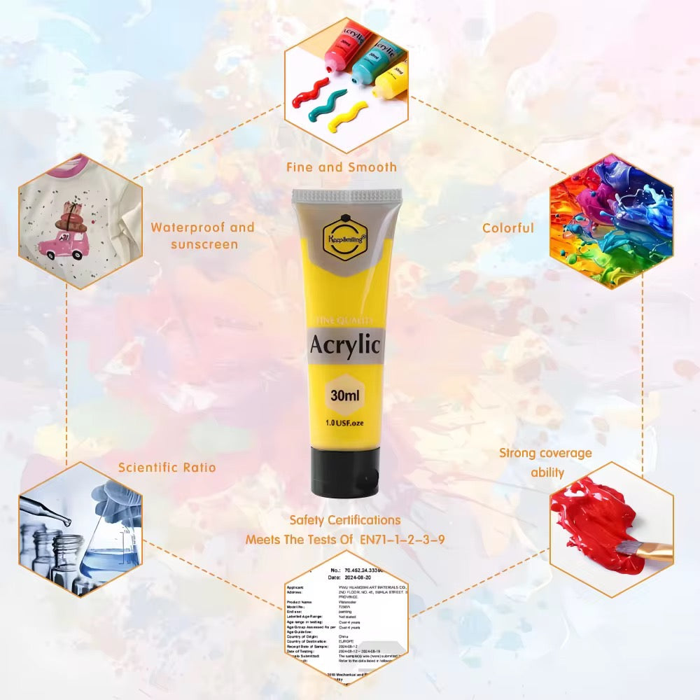Acrylic Paint Set for Artists, Kids & Beginners | 6 To 24 KeepSmiling Rich Pigment Fast Drying Acrylic Paint for Canvas, Painting & DIY Art