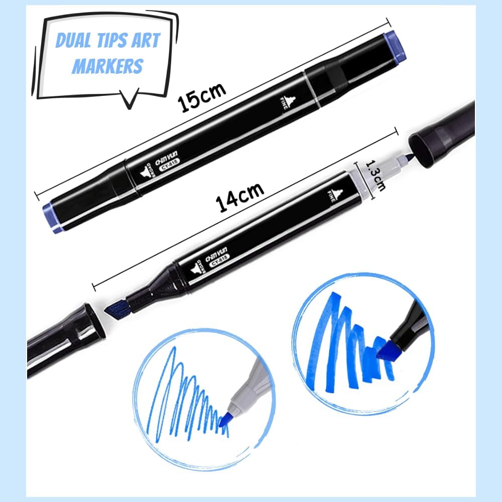 120 Colours Dual Tip Sketch Markers | Fine + Chisel Tip Dual Sided Pens Royal Stationery Mart