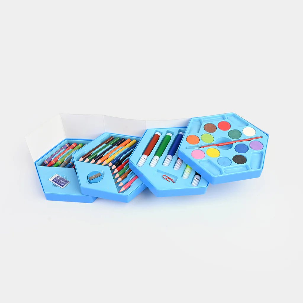 46 Pieces Kids Colouring Kit | Foldable Step Style Colouring Set For Boys And Girls