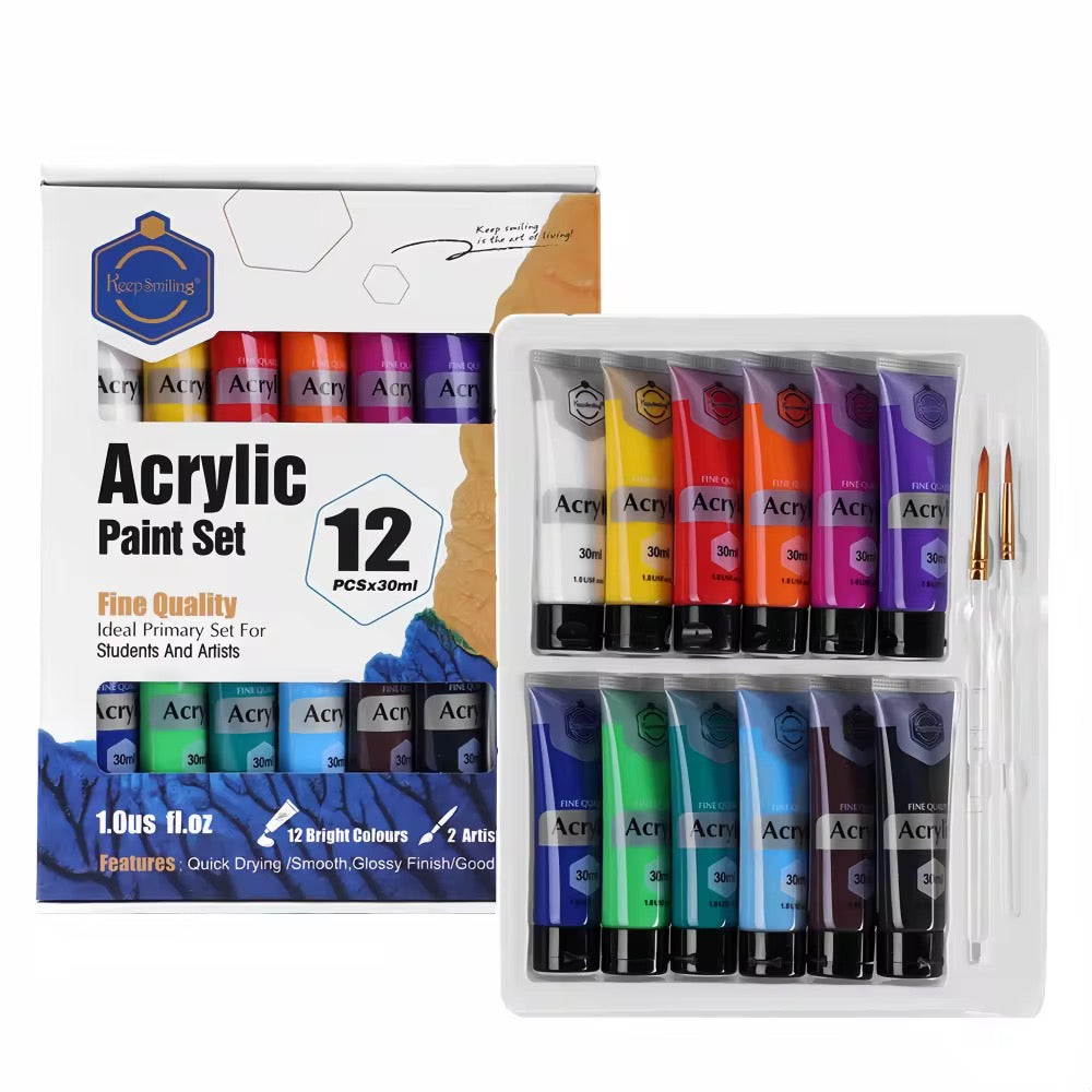 Acrylic Paint Set for Artists, Kids & Beginners | 6 To 24 KeepSmiling Rich Pigment Fast Drying Acrylic Paint for Canvas, Painting & DIY Art