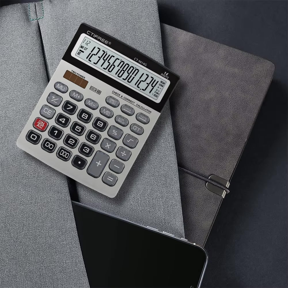CTIFREE CT-9614G 14 Digit Desktop Business Calculator with Check & Correct Dual Power Large Display Office Calculator