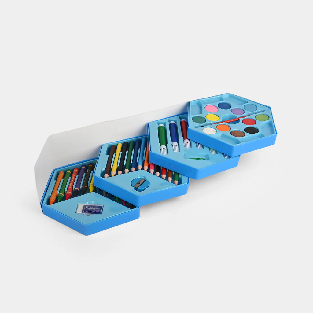 46 Pieces Kids Colouring Kit | Foldable Step Style Colouring Set For Boys And Girls