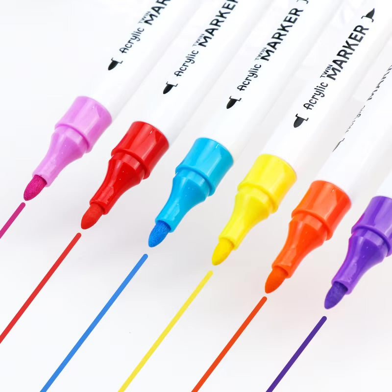 Dual Tip Acrylic Markers | Fine + Brush Tip Markers For Beginners And Artists