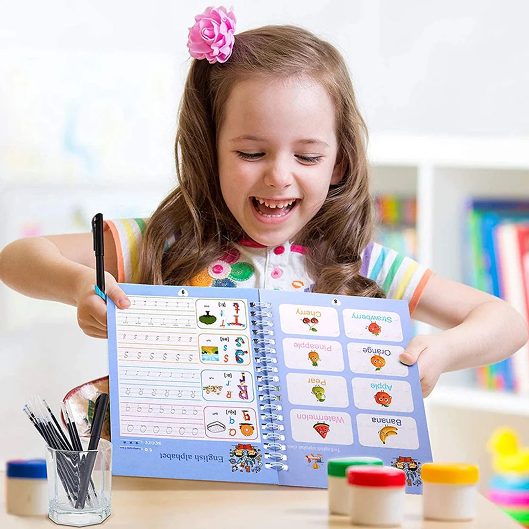 Magic Sank Book 4 Pcs Set + Magic Water Book Combo Set For Kids | Sank Tracing Books with Stylus Pen, 10 Refills & Grip + Reusable Water Coloring Book | Educational Drawing & Activity