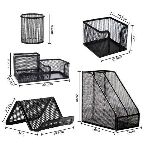 Metal Mesh Desk Organizer Set | Office Desk Accessories Kit with File Holder, Pen Stand, Tray, Note Holder & Clips Cup | Durable Black Desktop Organizer for Home, Office & Study Table | DGG Company Desk Organizer 6 Pcs