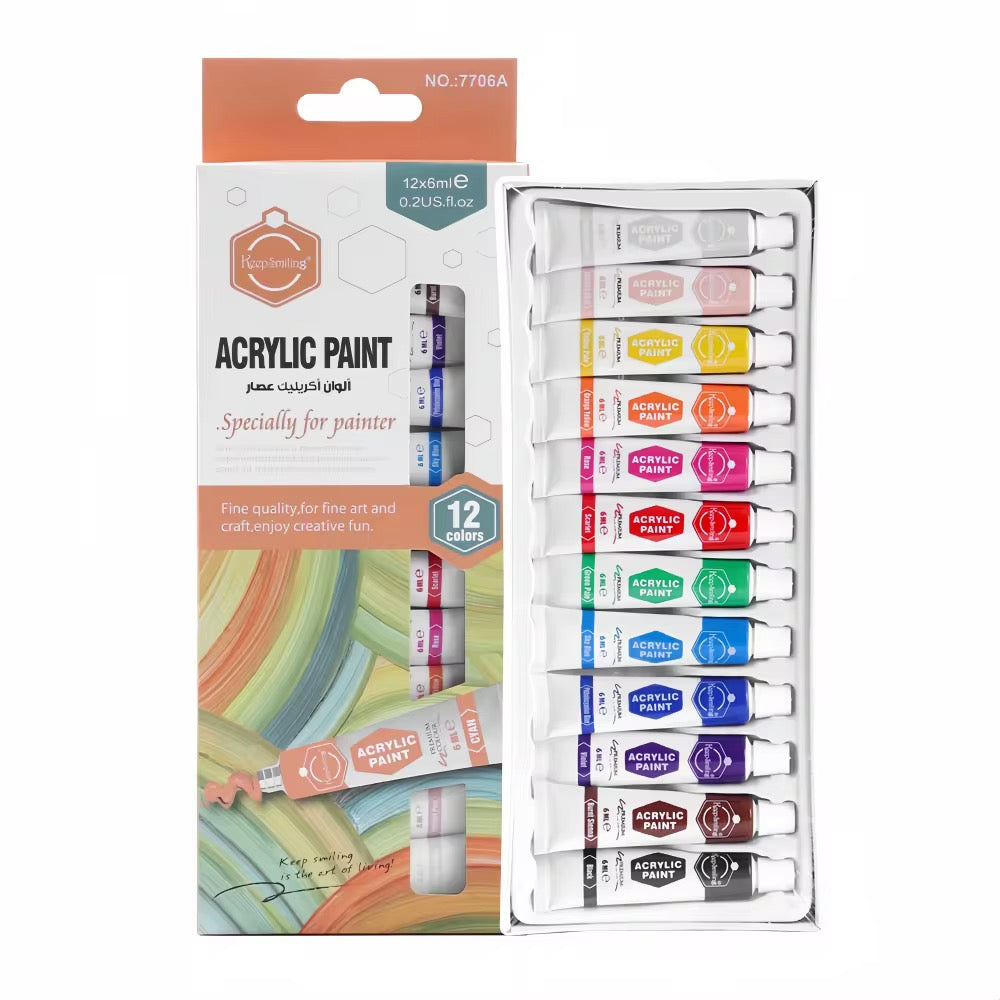 Acrylic Paint Set for Artists, Kids & Beginners | 6 To 24 KeepSmiling Rich Pigment Fast Drying Acrylic Paint for Canvas, Painting & DIY Art