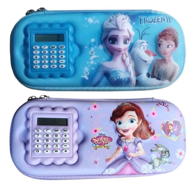 Calculator Pouch Pencil Box Hard Case Stationery Organizer with Built In Calculator Zipper Storage Case for School Students Office Use Durable Design Royal Stationery Mart