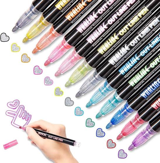 12 Colour Outline Markers Set |Magic Contour Pens for Drawing, Sketching & Hand Lettering | Creative Art Pens for School Projects, Scrapbooking, Journaling & DIY Craft Design Royal Stationery Mart