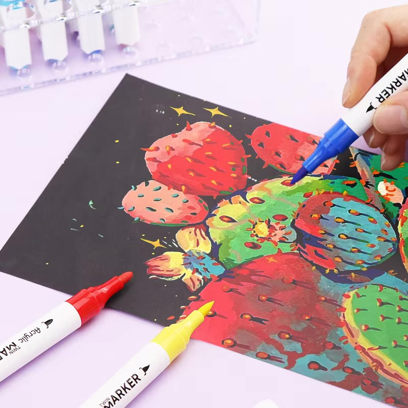 Dual Tip Acrylic Markers | Fine + Brush Tip Markers For Beginners And Artists