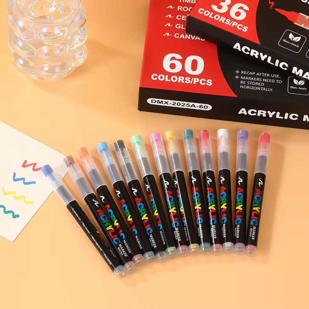 Acrylic Brush Tip Paint Markers | Premium Water-Based Paint Pens | Works on Paper, Wood, Canvas, Glass, Ceramic, Stone & Plastic | Flexible Brush Tip | Quick Dry | Non-Toxic Royal Stationery Mart