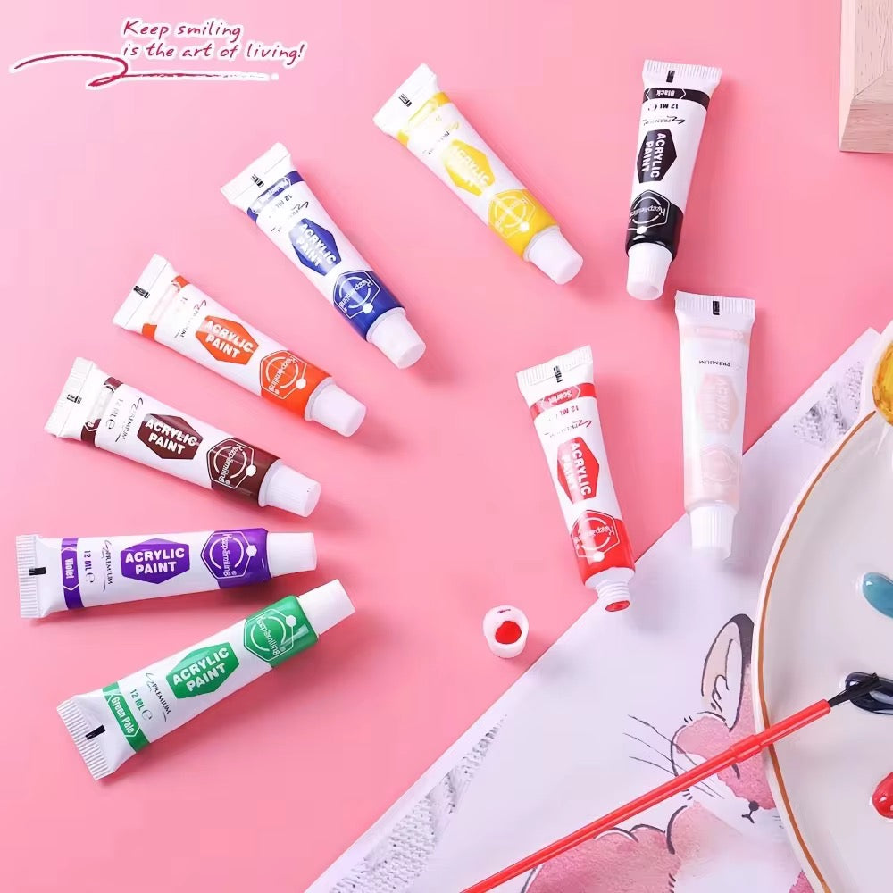 Acrylic Paint Set for Artists, Kids & Beginners | 6 To 24 KeepSmiling Rich Pigment Fast Drying Acrylic Paint for Canvas, Painting & DIY Art