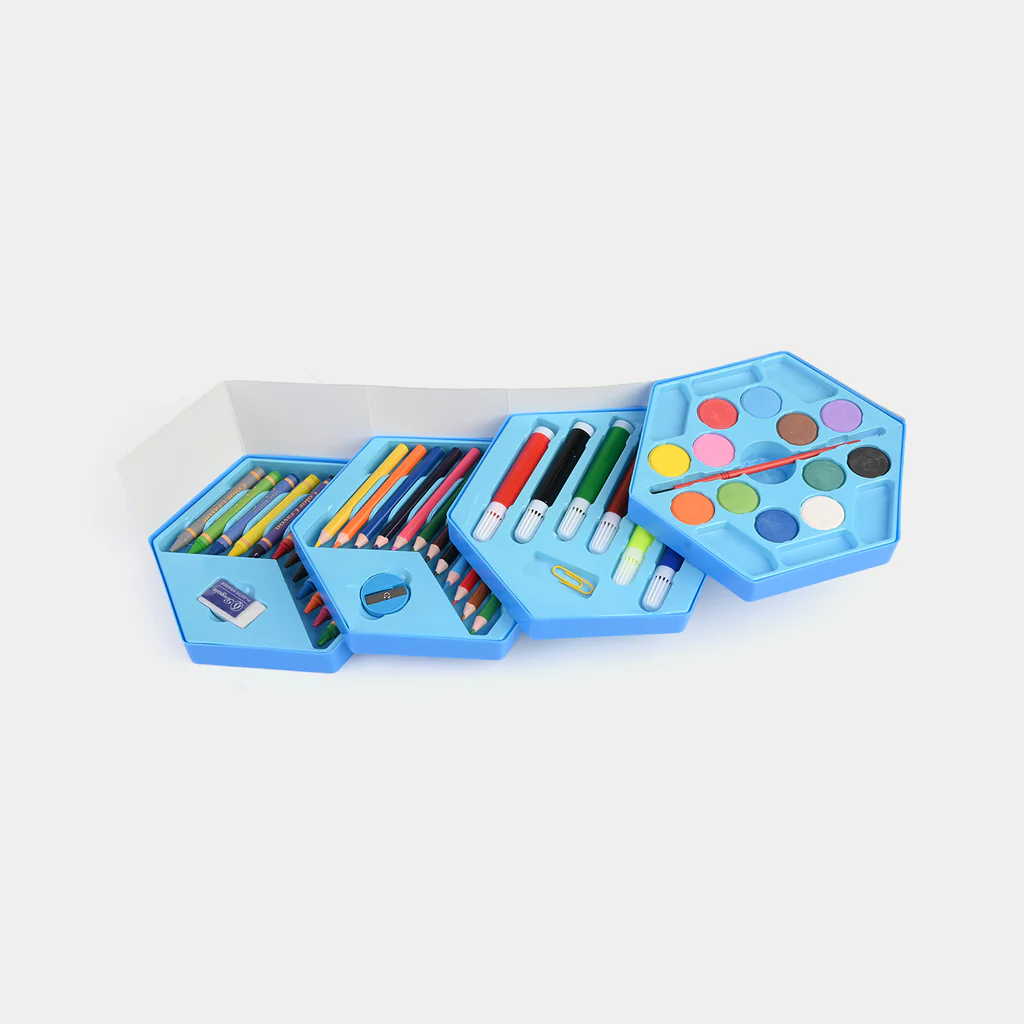 46 Pieces Kids Colouring Kit | Foldable Step Style Colouring Set For Boys And Girls