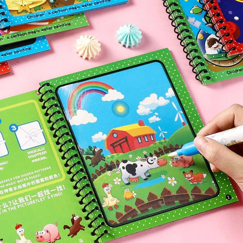 Magic Sank Book 4 Pcs Set + Magic Water Book Combo Set For Kids | Sank Tracing Books with Stylus Pen, 10 Refills & Grip + Reusable Water Coloring Book | Educational Drawing & Activity