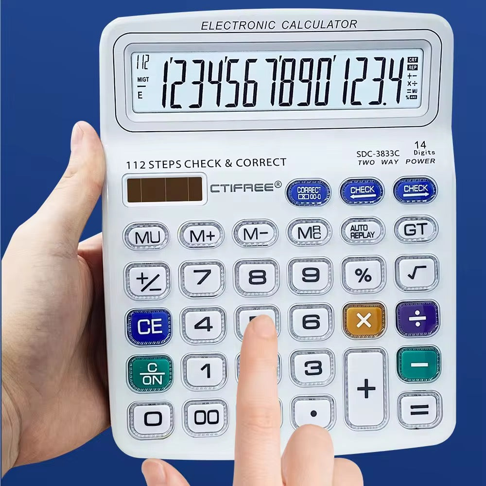 CTIFREE SDC-3833C Desktop Calculator Extra Large 14 Digit Display High Quality Office Calculator Dual Power Solar & Battery Check and Correct Function Heavy Duty Professional Calculator Royal Stationery Mart
