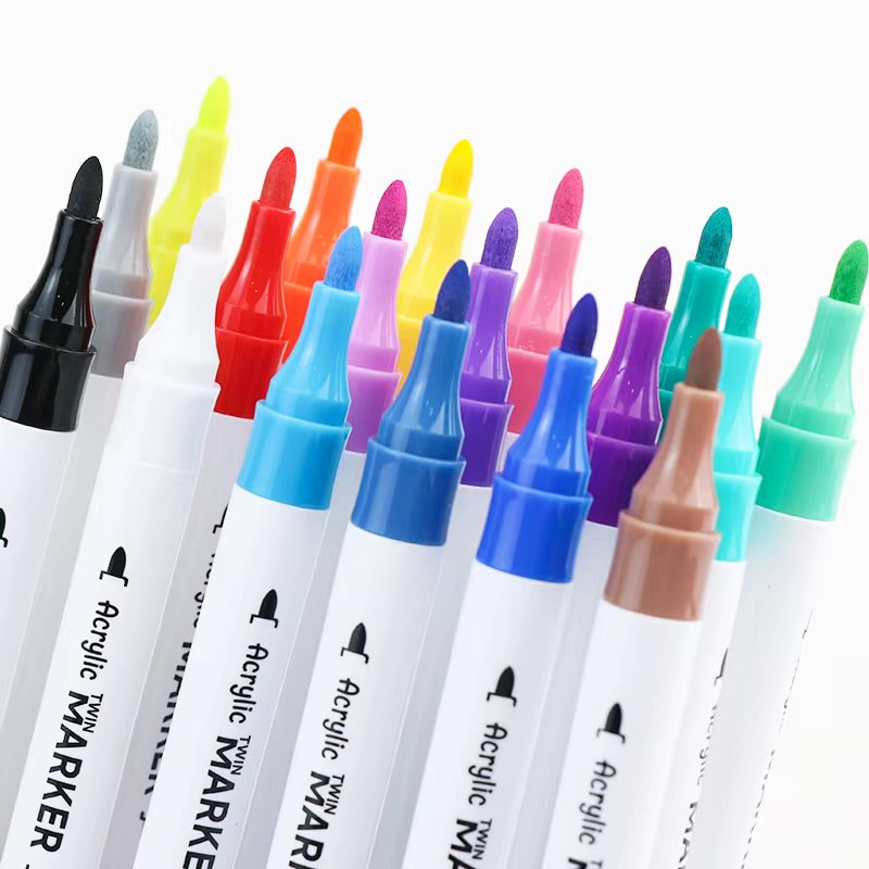 Dual Tip Acrylic Markers | Fine + Brush Tip Markers For Beginners And Artists