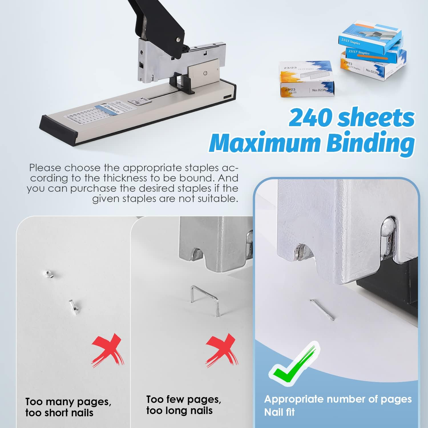 Heavy Duty Binding Stapler 23/24 Long Arm Stapler Machine for Book Binding Office Files Registers School Projects & Commercial Use