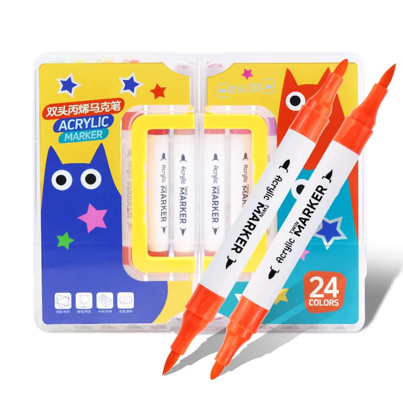 Dual Tip Acrylic Markers | Fine + Brush Tip Markers For Beginners And Artists