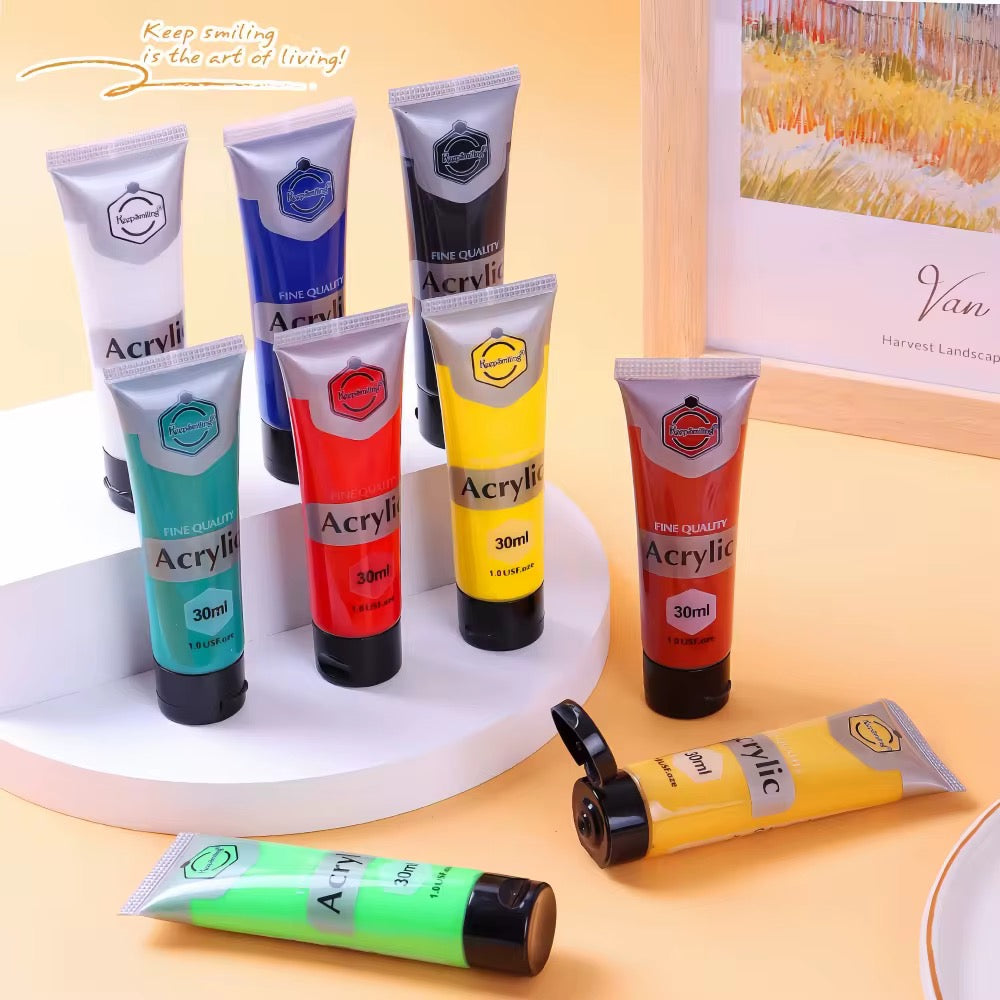 Acrylic Paint Set for Artists, Kids & Beginners | 6 To 24 KeepSmiling Rich Pigment Fast Drying Acrylic Paint for Canvas, Painting & DIY Art