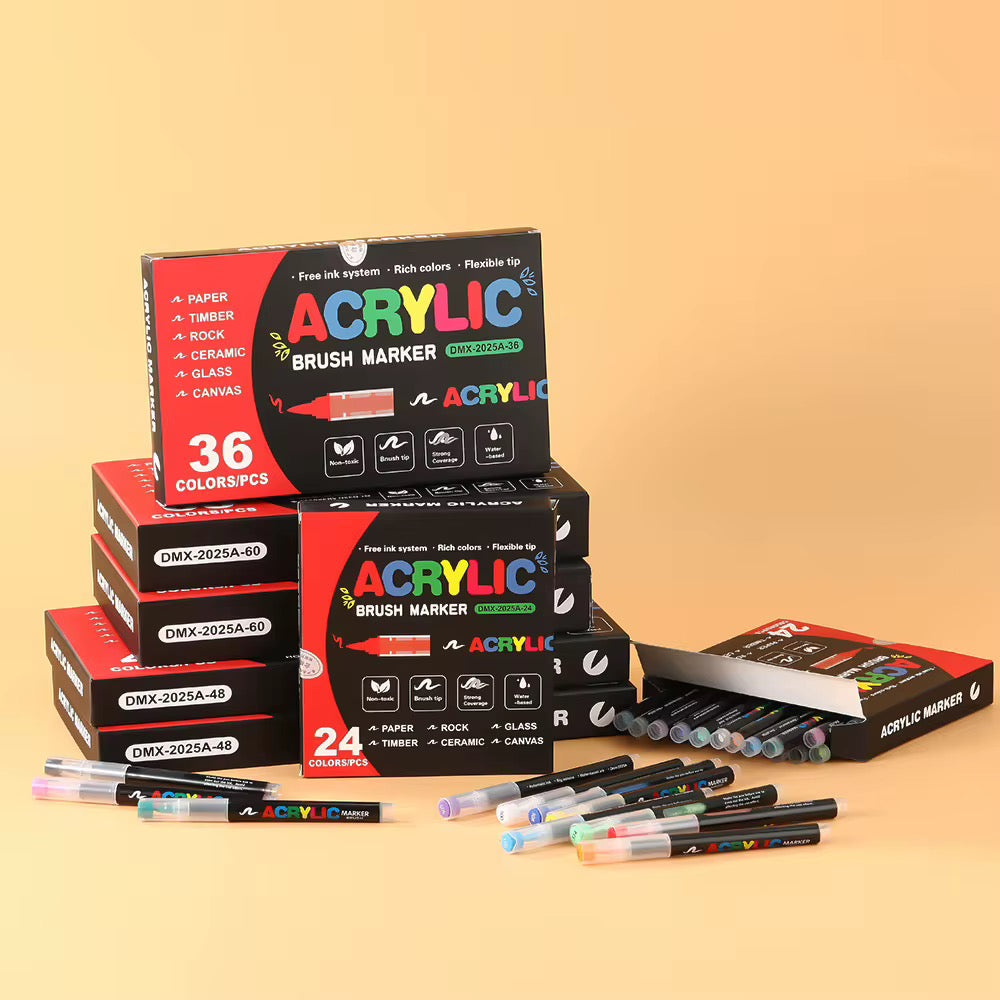 Acrylic Brush Tip Paint Markers | Premium Water-Based Paint Pens | Works on Paper, Wood, Canvas, Glass, Ceramic, Stone & Plastic | Flexible Brush Tip | Quick Dry | Non-Toxic Royal Stationery Mart