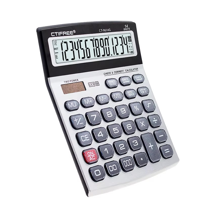 CTIFREE CT-9614G 14 Digit Desktop Business Calculator with Check & Correct Dual Power Large Display Office Calculator