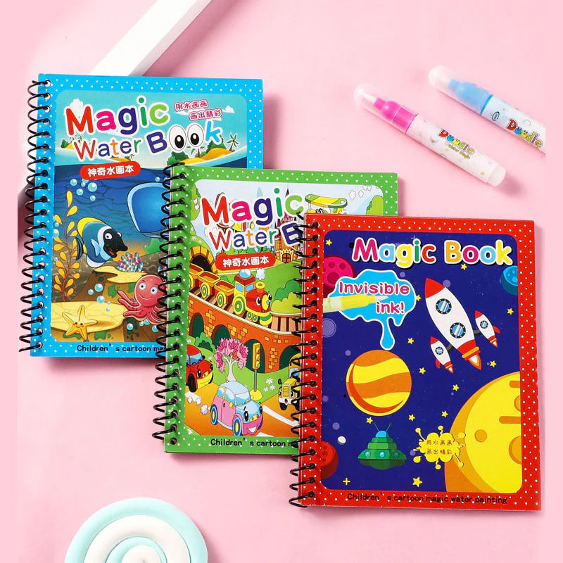 Magic Sank Book 4 Pcs Set + Magic Water Book Combo Set For Kids | Sank Tracing Books with Stylus Pen, 10 Refills & Grip + Reusable Water Coloring Book | Educational Drawing & Activity