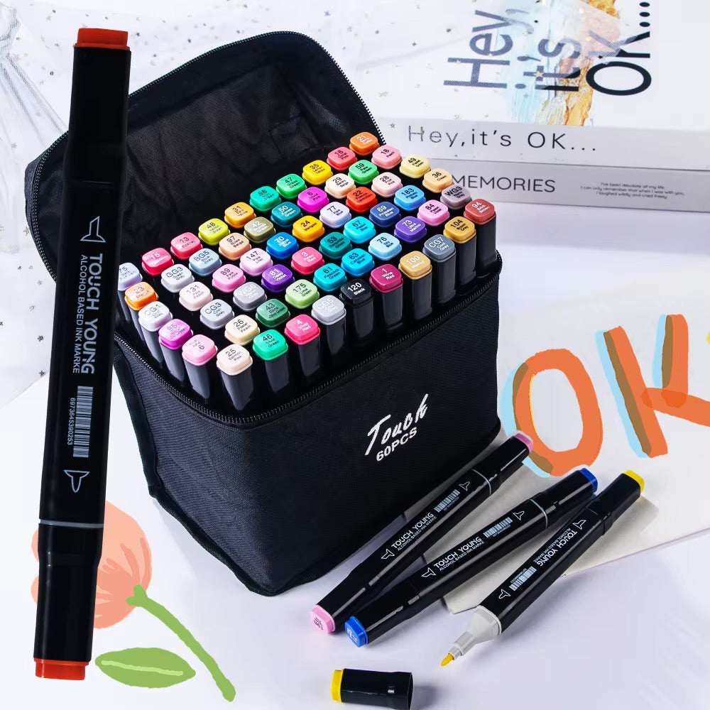 Dual Tip Sketch Markers Set | Alcohol-Based Markers | Fine + Broad Tip | Double Head Art Pens for Kids & Adults Coloring Royal Stationery Mart