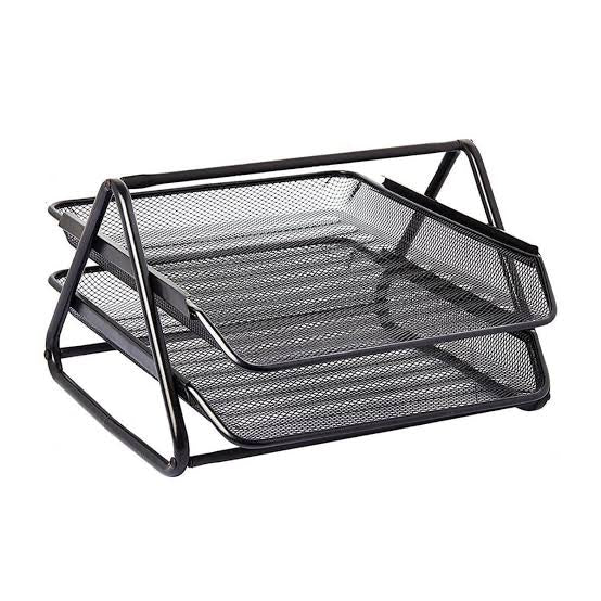 Metal Mesh Office Tray | File Holder Rack with Black Coating, Rubber Feet & Strong Frame | Office Desk Paper Organizer for A4 Files, Documents & Accessories