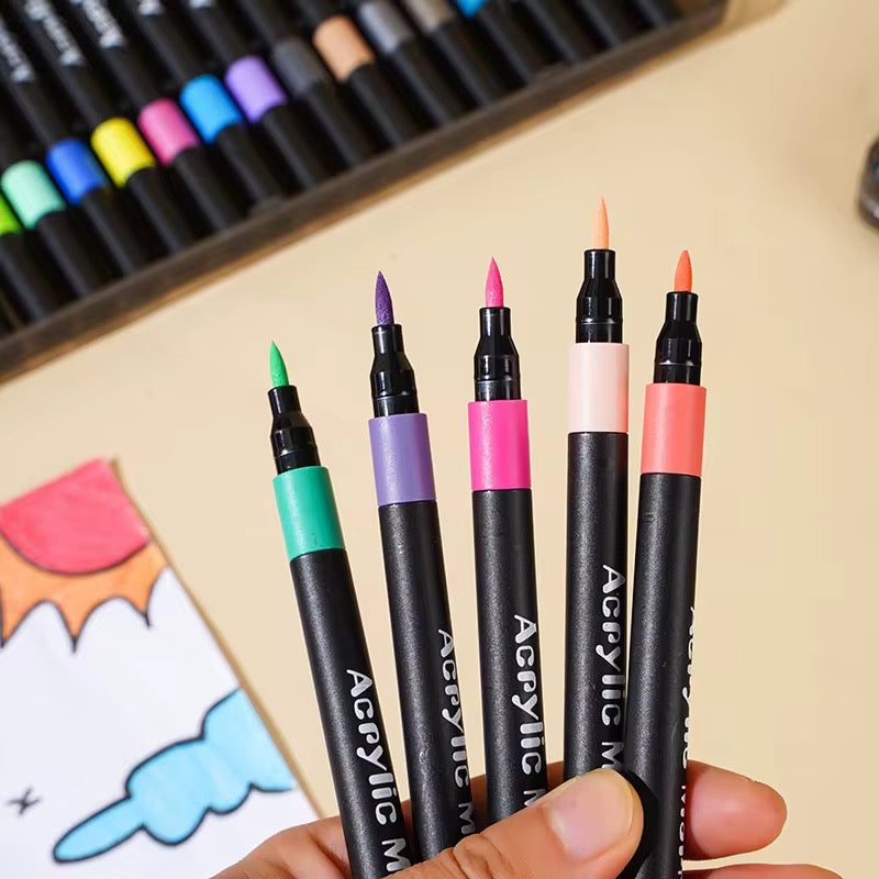 Acrylic Markers 12 Colours | Soft Brush Tip Royal Stationery Mart
