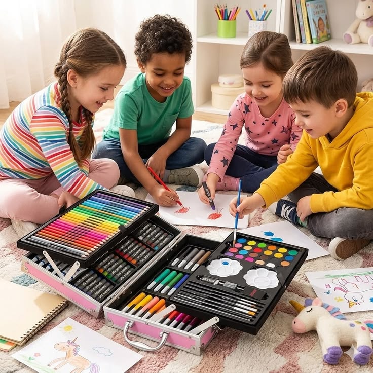 145 Pieces Suitcase Style Colouring Kit for Kids & Artists | Complete Art Set with Crayons, Markers, Colour Pencils, Watercolours & Drawing Accessories Royal Stationery Mart