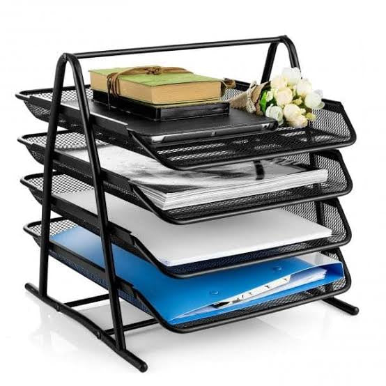 Metal Mesh Office Tray | File Holder Rack with Black Coating, Rubber Feet & Strong Frame | Office Desk Paper Organizer for A4 Files, Documents & Accessories