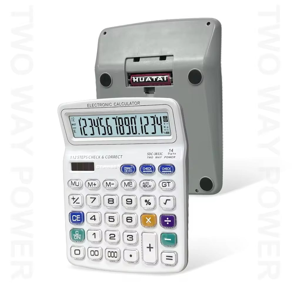 CTIFREE SDC-3833C Desktop Calculator Extra Large 14 Digit Display High Quality Office Calculator Dual Power Solar & Battery Check and Correct Function Heavy Duty Professional Calculator Royal Stationery Mart