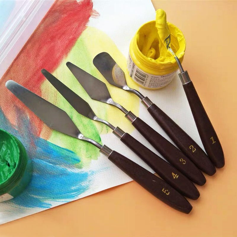 5 Piece Palette Knife Set for Acrylic & Oil Painting | Stainless Steel Painting Spatula with Wooden Handles for Canvas, Texture Art, Mixing Colors & Professional Artists Royal Stationery Mart