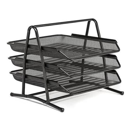 Metal Mesh Office Tray | File Holder Rack with Black Coating, Rubber Feet & Strong Frame | Office Desk Paper Organizer for A4 Files, Documents & Accessories