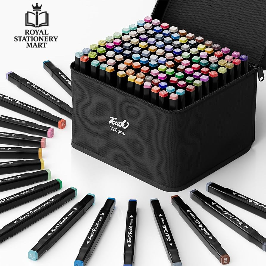 120 Colours Dual Tip Sketch Markers | Fine + Chisel Tip Dual Sided Pens Royal Stationery Mart