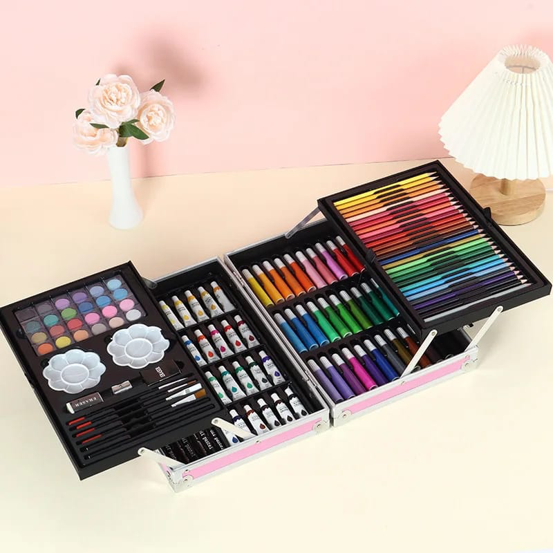 145 Pieces Suitcase Style Colouring Kit for Kids & Artists | Complete Art Set with Crayons, Markers, Colour Pencils, Watercolours & Drawing Accessories