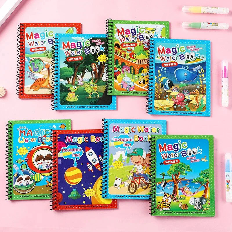 Magic Sank Book 4 Pcs Set + Magic Water Book Combo Set For Kids | Sank Tracing Books with Stylus Pen, 10 Refills & Grip + Reusable Water Coloring Book | Educational Drawing & Activity