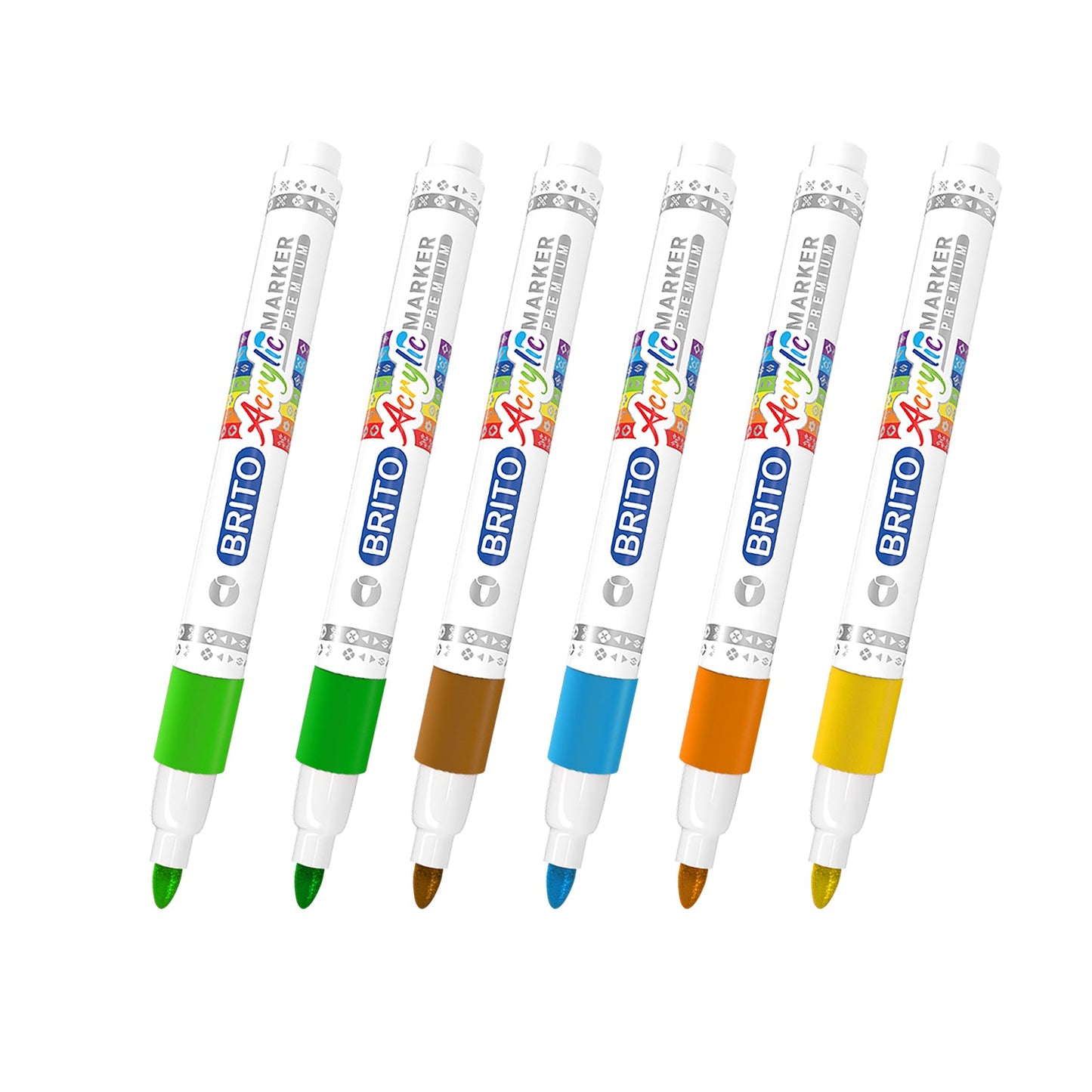 Mercury Brito Premium Acrylic Marker Set 12 Colors – Waterproof Paint Markers for Rock Painting, Canvas, Glass, Wood, Ceramic & DIY Art Crafts