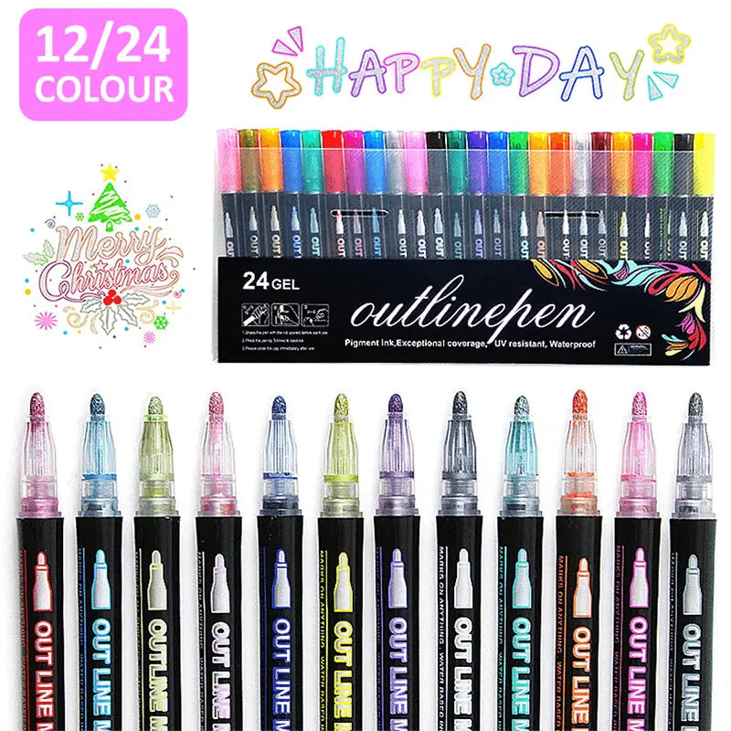 12 Colour Outline Markers Set |Magic Contour Pens for Drawing, Sketching & Hand Lettering Royal Stationery Mart
