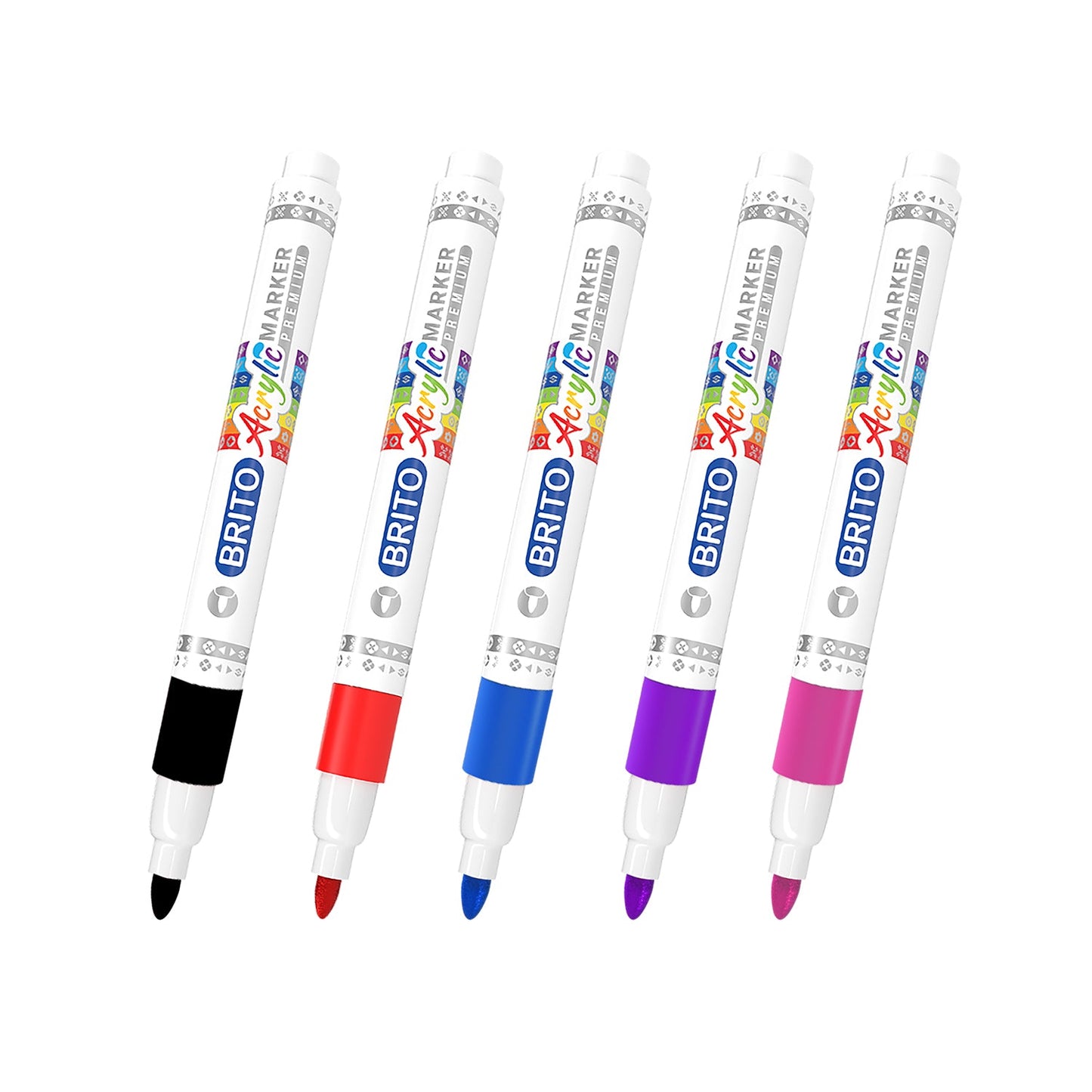 Mercury Brito Premium Acrylic Marker Set 12 Colors – Waterproof Paint Markers for Rock Painting, Canvas, Glass, Wood, Ceramic & DIY Art Crafts