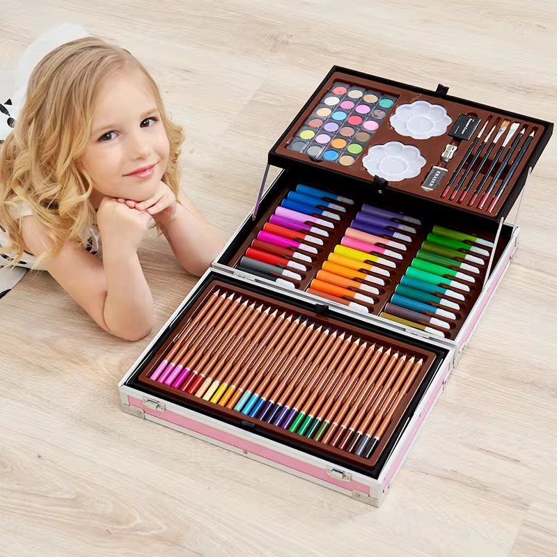 145 Pieces Suitcase Style Colouring Kit for Kids & Artists | Complete Art Set with Crayons, Markers, Colour Pencils, Watercolours & Drawing Accessories
