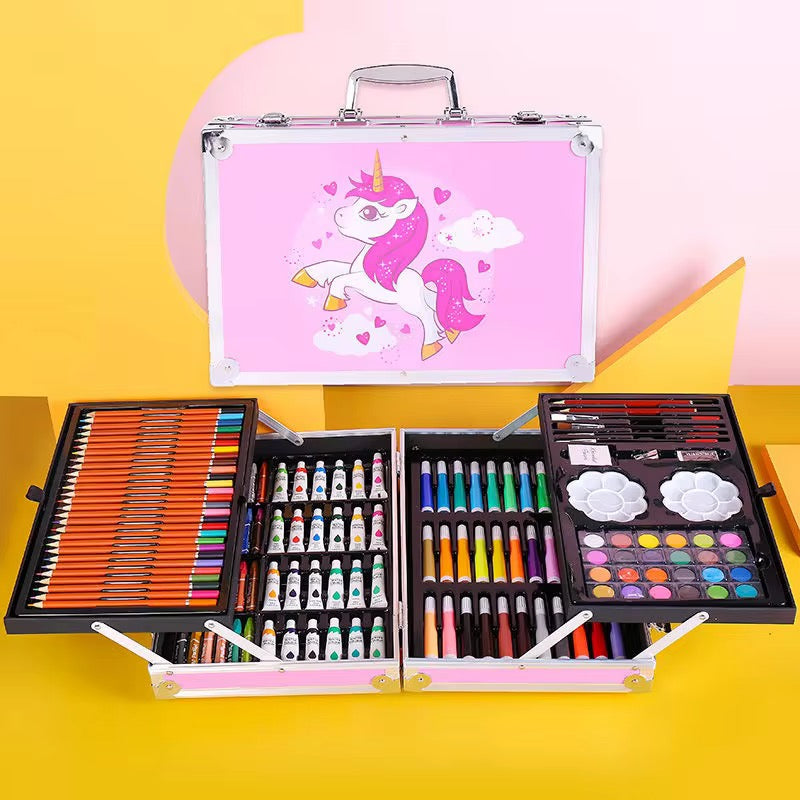 145 Pieces Suitcase Style Colouring Kit for Kids & Artists | Complete Art Set with Crayons, Markers, Colour Pencils, Watercolours & Drawing Accessories