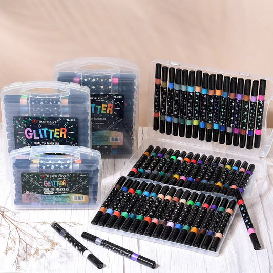 Dual Tip Glitter Markers 12 to 72 Colours | Sparkle Glitter Pens for Drawing, Coloring, Hand Lettering, Art & Craft Projects Royal Stationery Mart