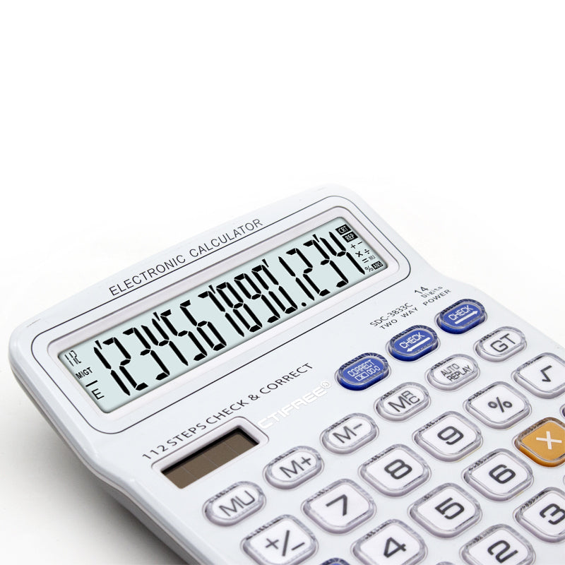 CTIFREE SDC-3833C Desktop Calculator Extra Large 14 Digit Display High Quality Office Calculator Dual Power Solar & Battery Check and Correct Function Heavy Duty Professional Calculator